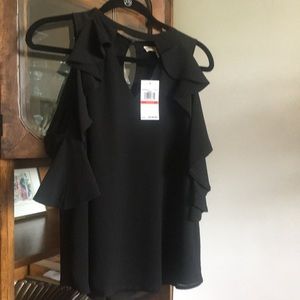 Black cold shoulder ruffle sleeve top